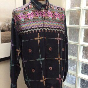 Omonimo Italy Men's Dress Print Shirt Long Sleeve XL Business Dress Casual
